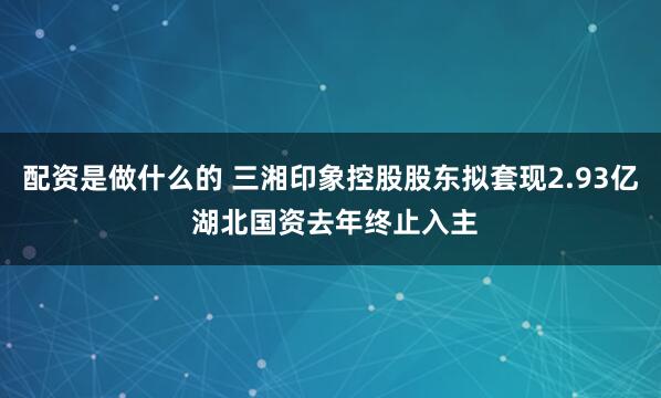 配资是做什么的 三湘印象控股股东拟套现2.93亿 湖北国资去年终止入主